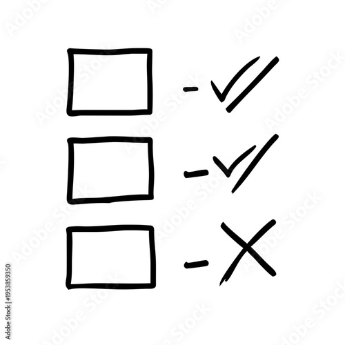 Hand drawn checklist with checkboxes and checkmarks