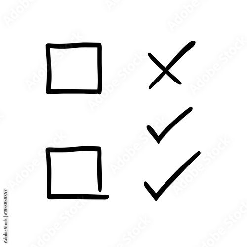 Hand drawn check boxes and checkmarks