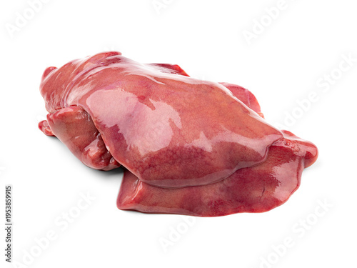 Raw chicken liver isolated on white background. Meat.	
