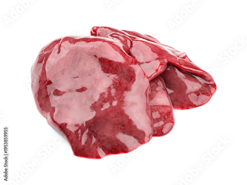 Raw chicken liver isolated on white background. Meat.	
