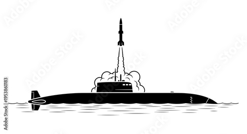 Black silhouette of a submarine.