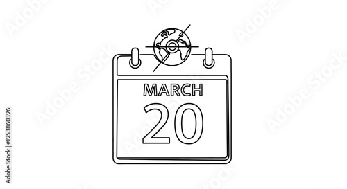 March 20th Calendar Date with Earth Icon and Cross