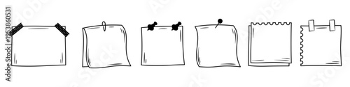 Hand-drawn sticky notes and paper sheets doodle collection