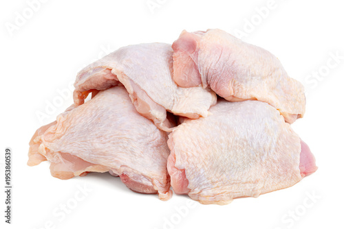 Raw chicken quarters isolated on white background. Raw fresh chicken meat.	