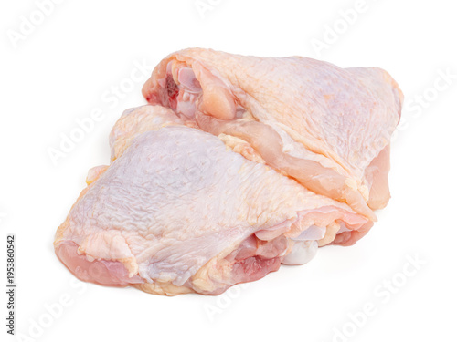 Raw chicken quarters isolated on white background. Raw fresh chicken meat.	