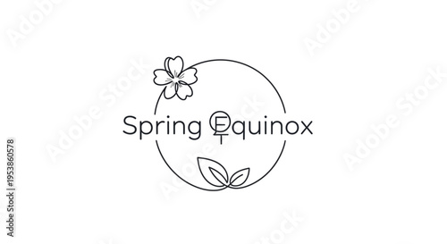 Spring Equinox Logo with Cherry Blossom and Leaves - Feminine Symbol