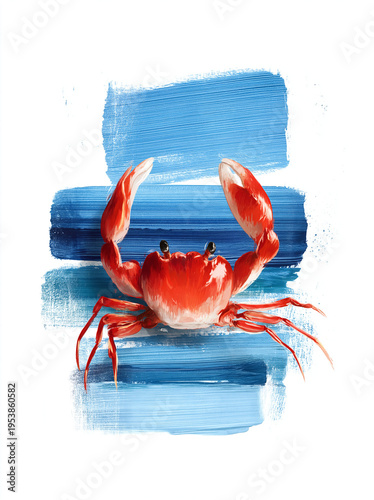 Minimal Crab Illustration with Blue Brush Stroke – Coastal Design