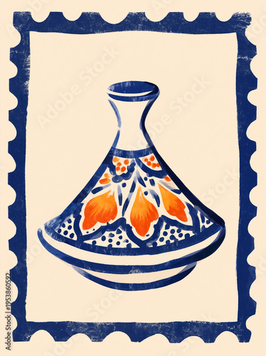 Moroccan Tagine Stamp Illustration – Traditional North African Pottery