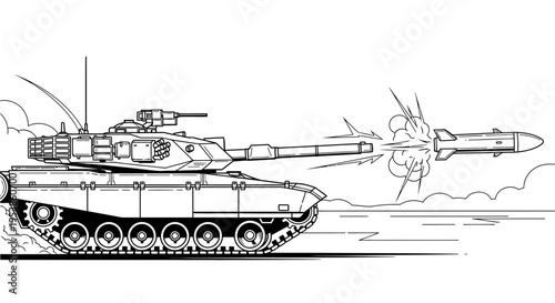 Military Tank Firing Missile Weapon.