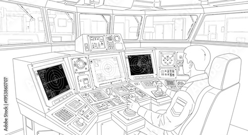 Man sitting in cockpit controls.