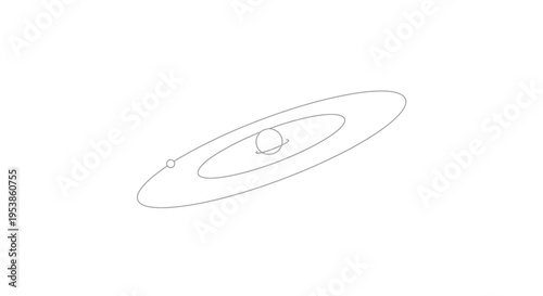 Stylized Solar System Orbiting Planet with Moon Illustration