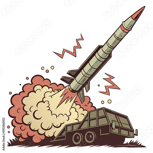 Cartoon missile launcher vehicle explosion fire