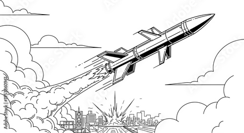 Rocket Missile Launching into Sky.