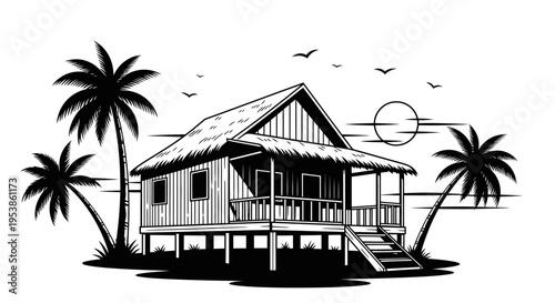 Tropical Stilt House with Porch.
