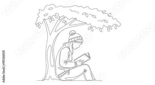 Woman reading a book outside sitting.