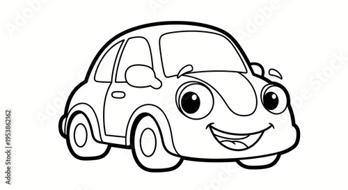 cute cartoon car smiling with big eyes for kids coloring book or cheerful vehicle illustration