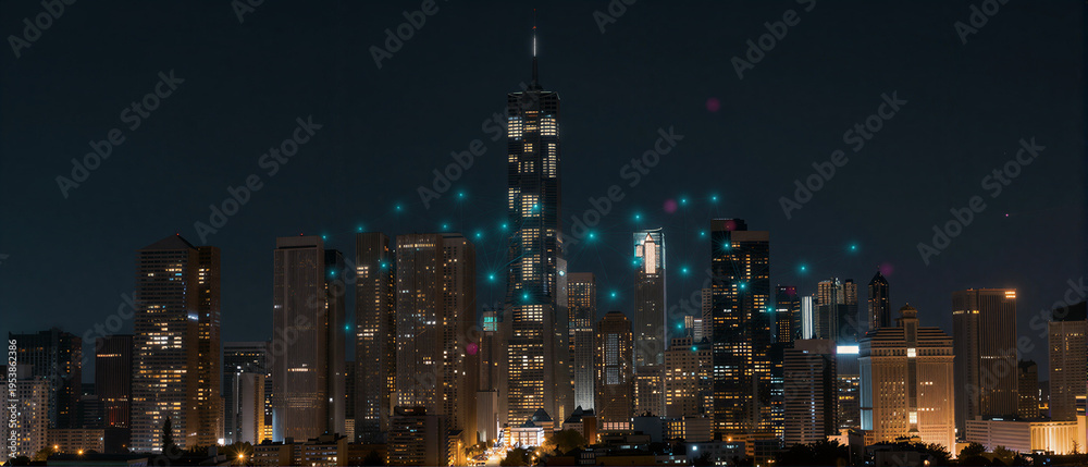 Obraz premium Futuristic Smart City with Digital Data Network