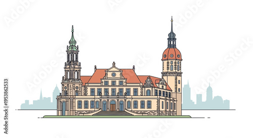 Detailed Illustration of Dresden Castle Germany with Intricate Architectural Details 3.