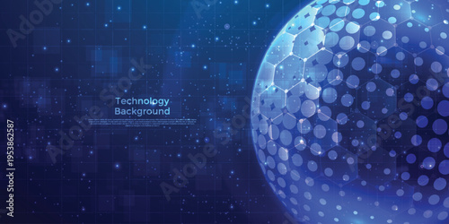 Futuristic Blue Digital Globe Technology Background with Global Network Connections and Big Data Visualization Concept