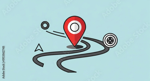 Illustration of a road map with a prominent red location pin.