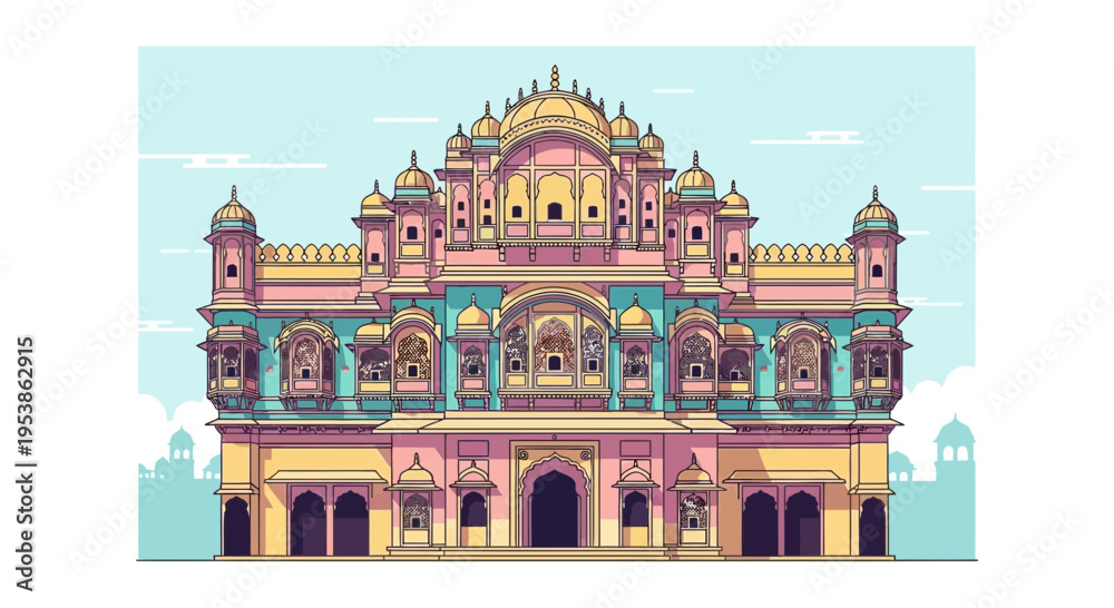 Fototapeta premium Detailed Illustration of Hawa Mahal Jaipur India.