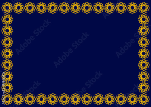 Decorative Vintage Floral Frame Border with Repeating Circular Pattern dark blue and gold style
