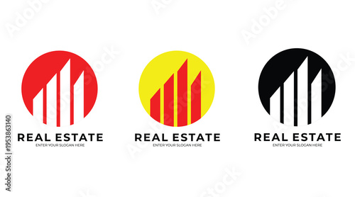 Minimalist Real Estate Logo Set with Circular Building Icons – Modern Property Branding Collection