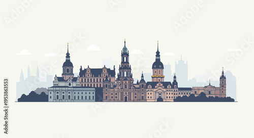 Dresden Skyline Illustration A Detailed Vector Depiction of the Cityscape.