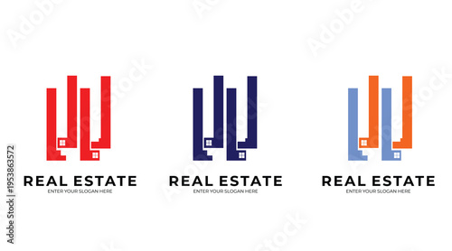 Modern Real Estate Logo Set with Geometric Building Bars – Minimal Property Branding Collection