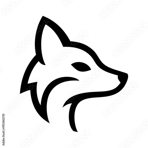 Logotipo con dibujo sencillo con líneas de la cabeza de un zorro vista de perfil 