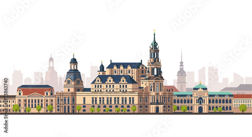 Dresden Skyline Vector Illustration Architectural Landmarks and Cityscape.