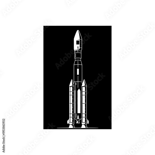 Monochrome Illustration of a Rocket Ready for Space Travel.
