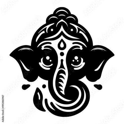 Ganesha Symbol: Intricate illustration of Ganesha, a revered deity in Hinduism, showcasing his iconic elephant head and symbolic features.