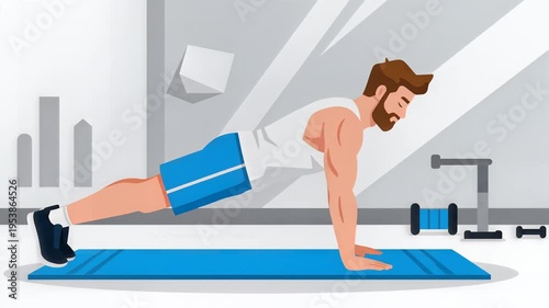 Man doing push ups on mat.