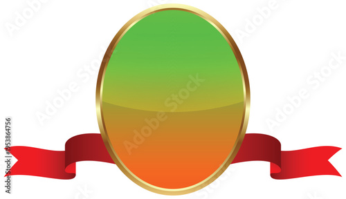 Glossy gradient oval frame with shiny metallic gold border and curved ribbon