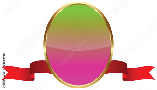 Classic gradient color and gold oval label with a flowing ribbon banner