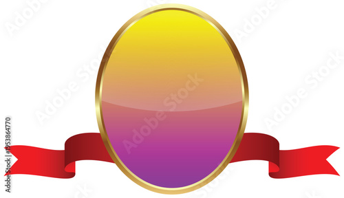 Premium quality oval emblem with a golden decorative frame and silk ribbon