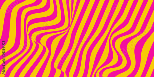 Groovy hippie 70s background, striped wave texture in trendy retro psychedelic style. Vector illustration