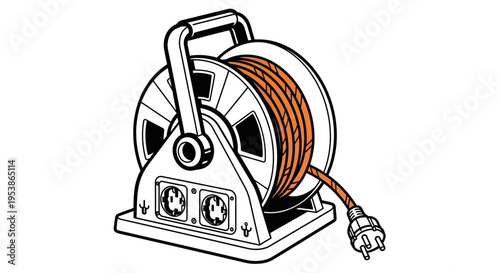 Extension cord reel with orange cord.