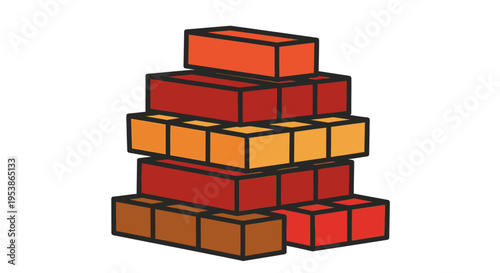 Colorful bricks stacked high together.