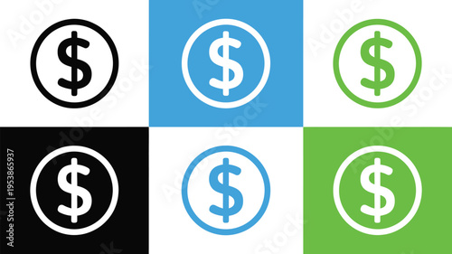 Dollar sign icon set with american currency symbols for payment, finance, money transaction and modern app interface illustration