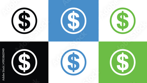 Dollar sign icon set with american currency symbols for payment, finance, money transaction and modern app interface illustration
