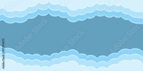 Cartoon Blue Clouds Frame Background with Central Copy Space. vector illustration
