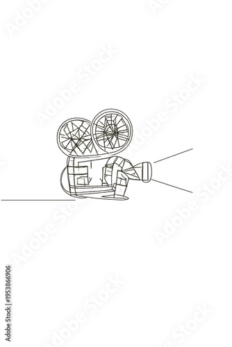 Minimalist Projector Design. Classic movie projector. Minimalistic one-line drawing an old-fashioned projector