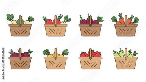 Assortment of Fresh Vegetables in Wicker Baskets