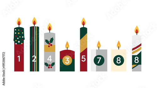 Christmas Advent Candles with Numbers, Festive Holiday Decorations