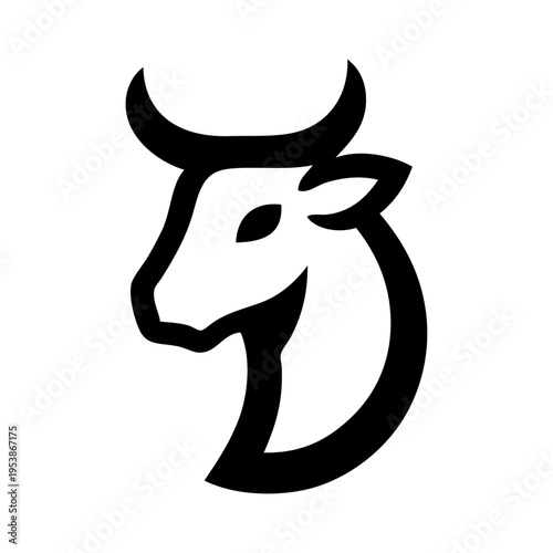 Logotipo con dibujo sencillo con líneas de la cabeza de un toro de perfil 