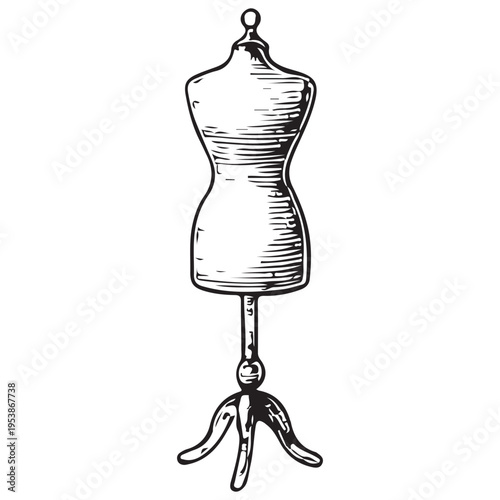 Vintage Tailor Mannequin Dress Form Fashion Design Studio Engraved Illustration