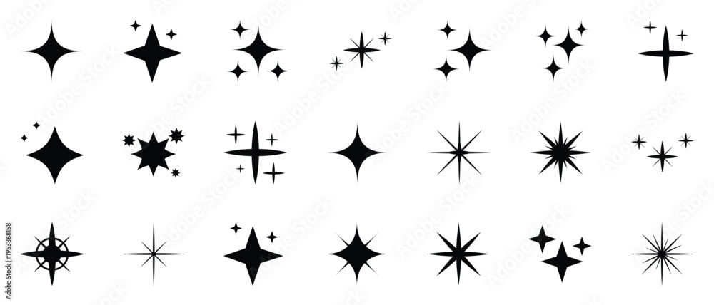 Fototapeta premium Collection of black starburst shapes and sparkles