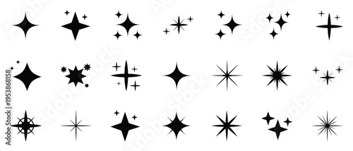Collection of black starburst shapes and sparkles